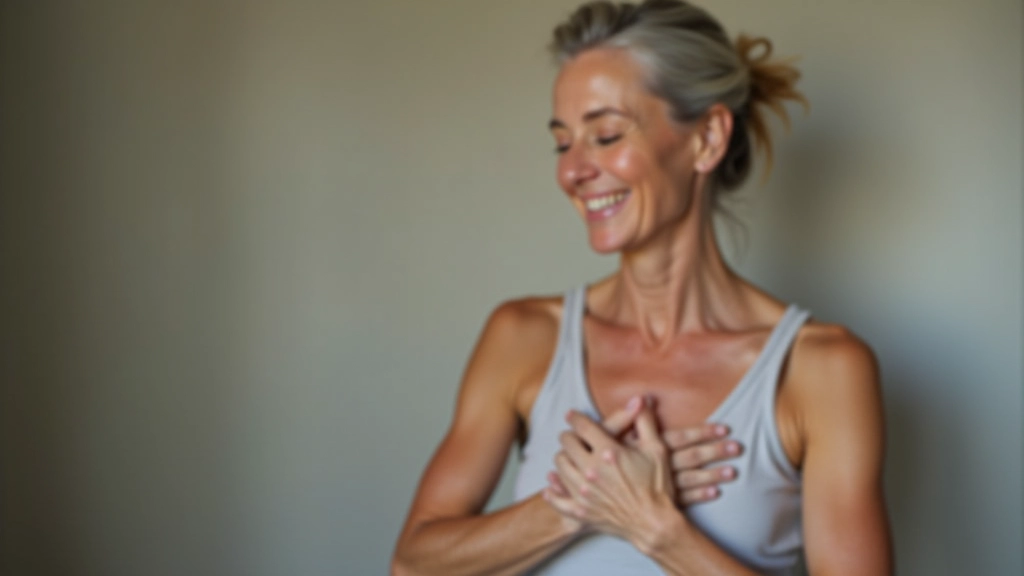 Woman practicing ujjayi breathing technique with hand on chest in peaceful meditation posture